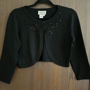 Papell 70% silk black sweater shrug. 3/4 sleeves. Size SP